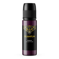 a bottle of Quantum Tattoo Ink - Prince , a bright Plum Color  displaying a  black ribbed Cap against a white background
