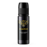 A black cylindrical bottle of Quantum Purple Nurple Deep Violet Tattoo ink with a black ribbed cap, featuring a gold geometric logo and text on a white background.