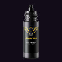 a bottle of Quantum Tattoo Ink - Purple Nurple, a Deep Violet with cap off displaying a  black dropper spout against a dark purple background