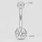 A silver-toned navel piercing barbell stud with a clear round gemstone in the bottom ball, AND A GEMSTONE  IN THE TOP BALL shown on a plain white background.